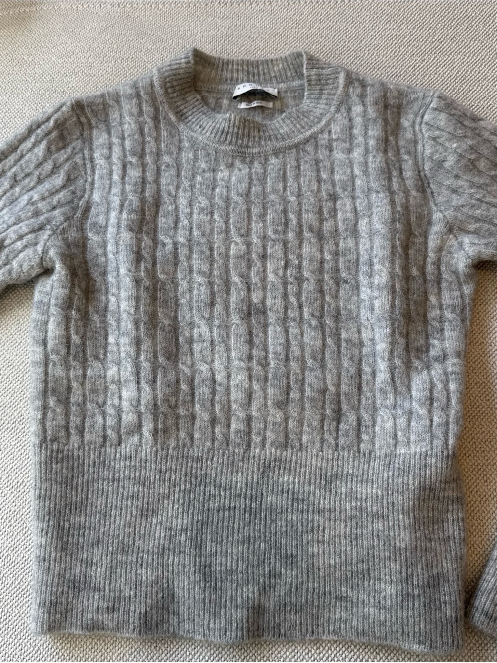 Sandro Light Gray Cable-Knit Crewneck Sweater